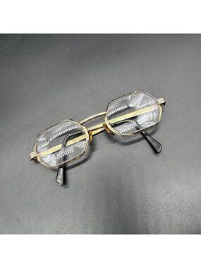 Vintage Eyeglasses Frames ONLY Gold Tone Octagon Victory USA 5 1/2 READ